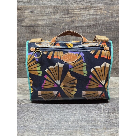 Fossil Crossbody Navy Blue Bag Colored Floral Print Coated Canvas Colorful - Picture 3 of 16